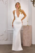Amoris T720W Halter Satin Sleek Floor Length Satin Bridal Gown by DiscountDressShop