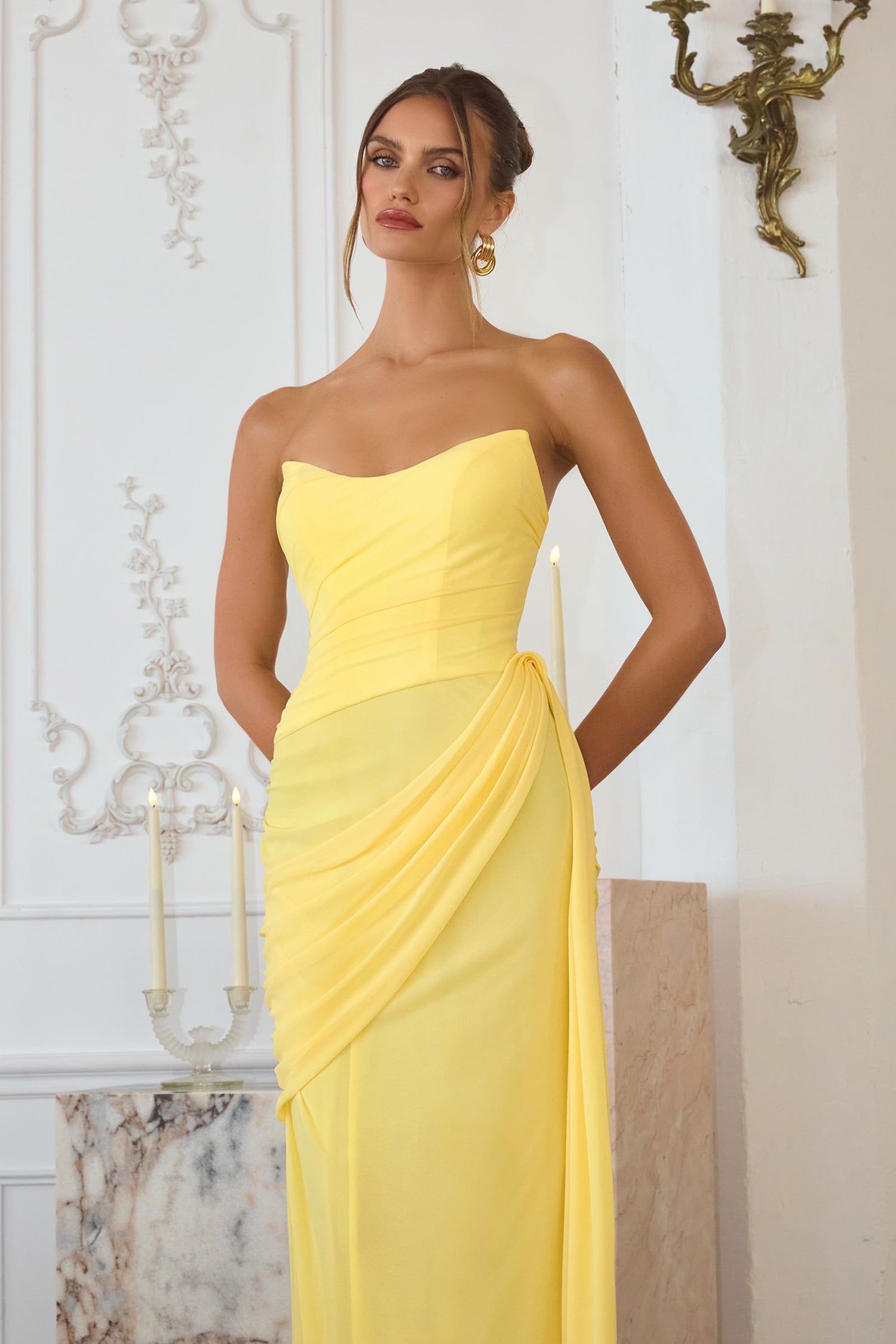 Amoris T726 Strapless Side Sash Chiffon Formal Gown by DiscountDressShop
