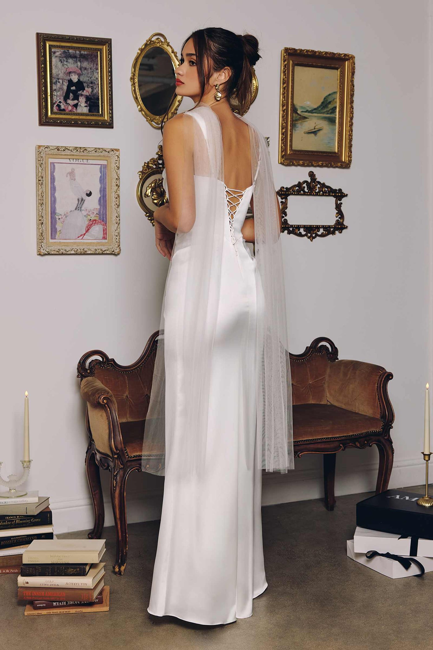 Amoris T729W Sleek Satin Adjustable Straps Fitted Off White Gown by DiscountDressShop