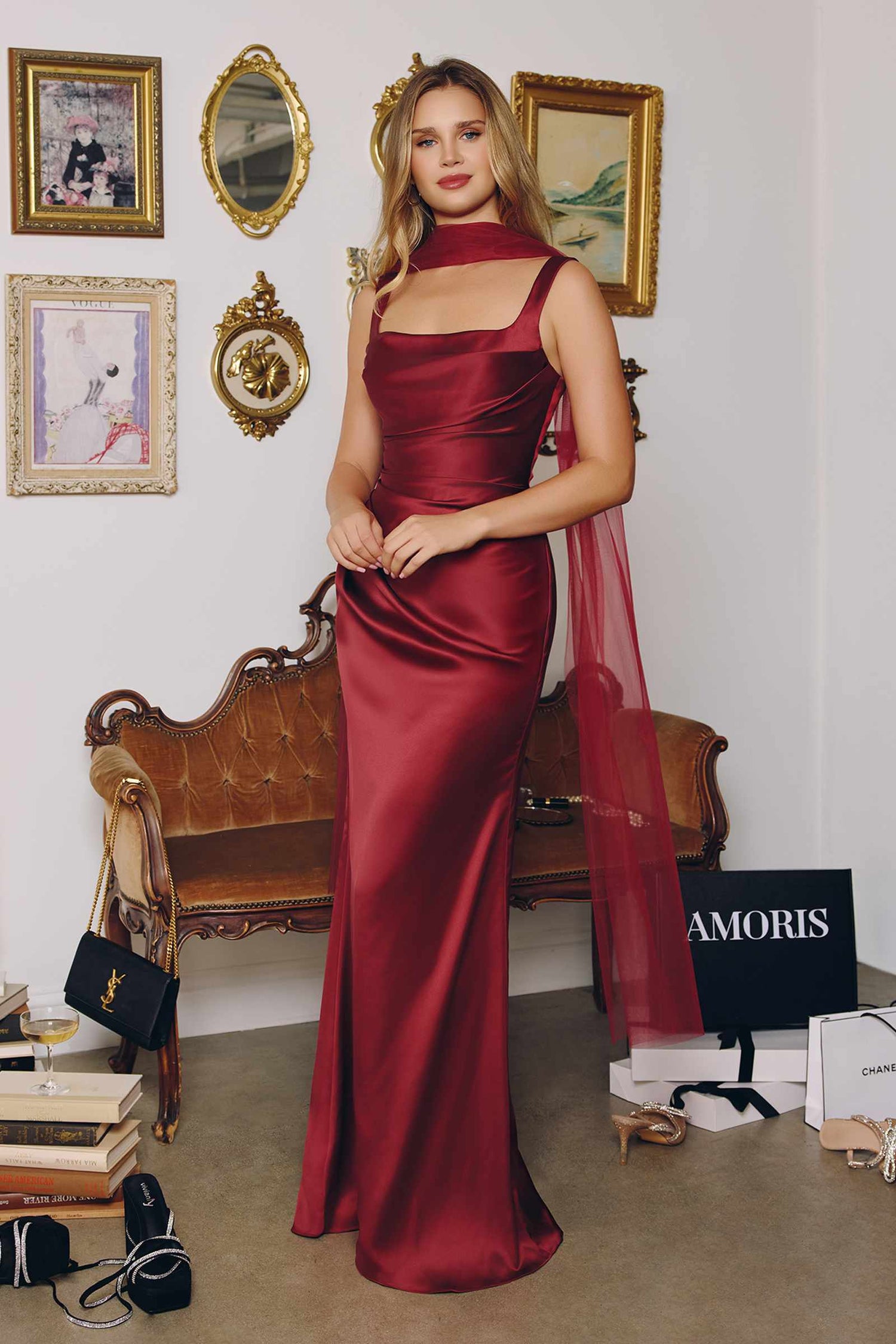 Amoris T729 Sleek Satin Adjustable Straps Fitted Gown by DiscountDressShop