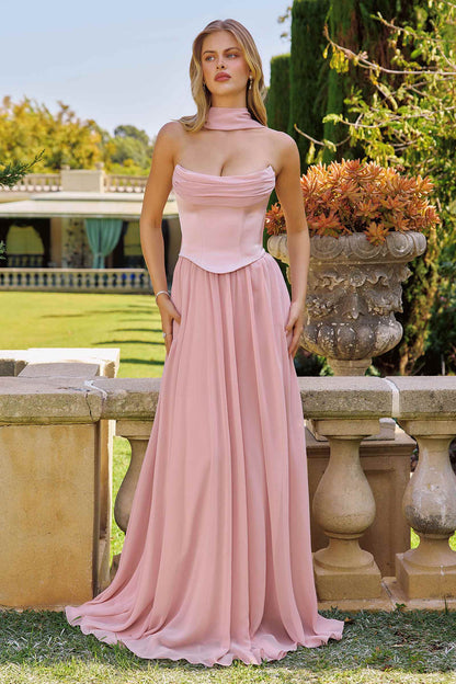 Amoris T741 Flowing A-Line Strapless Chiffon Evening Gown by DiscountDressShop