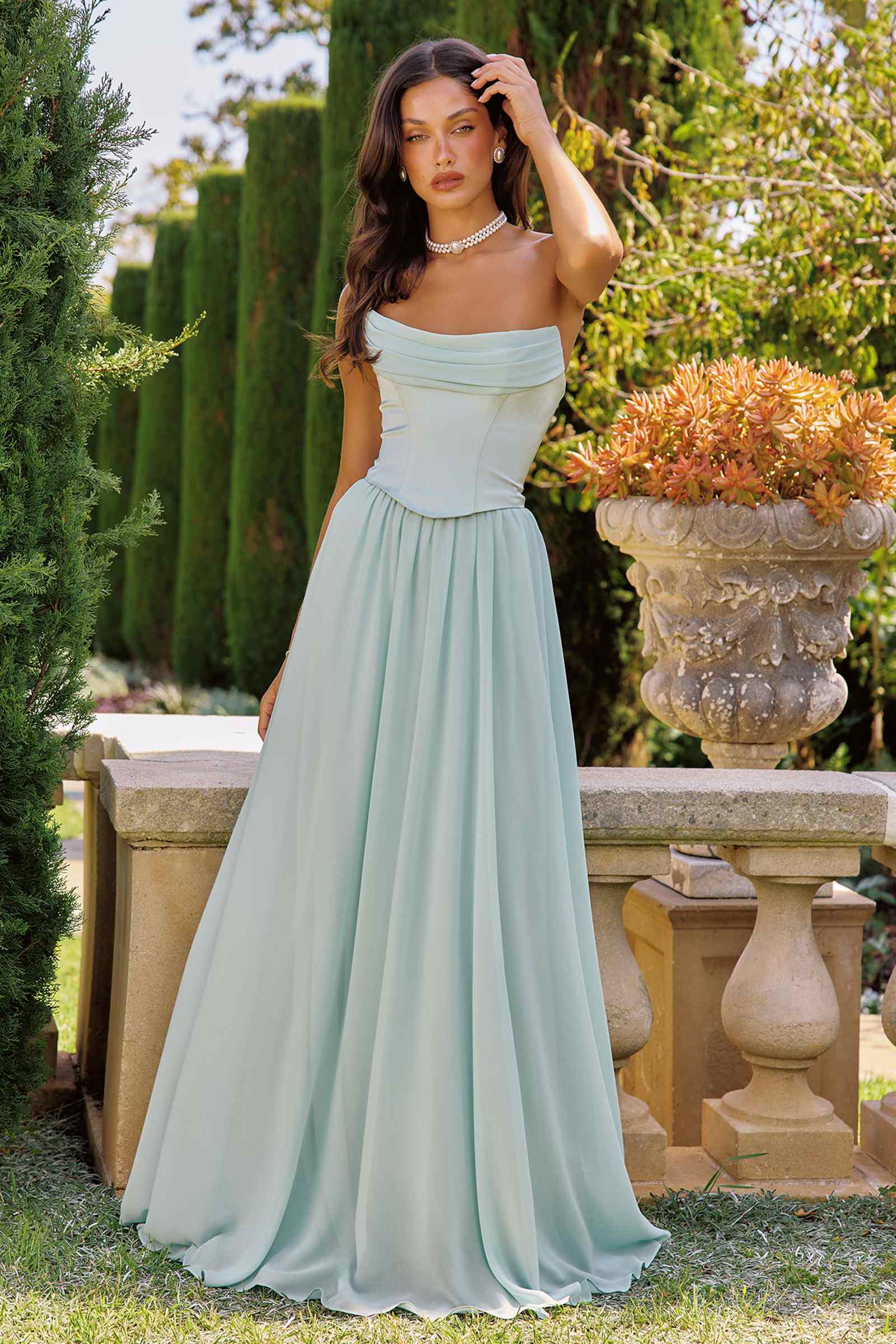 Amoris T741 Flowing A-Line Strapless Chiffon Evening Gown by DiscountDressShop