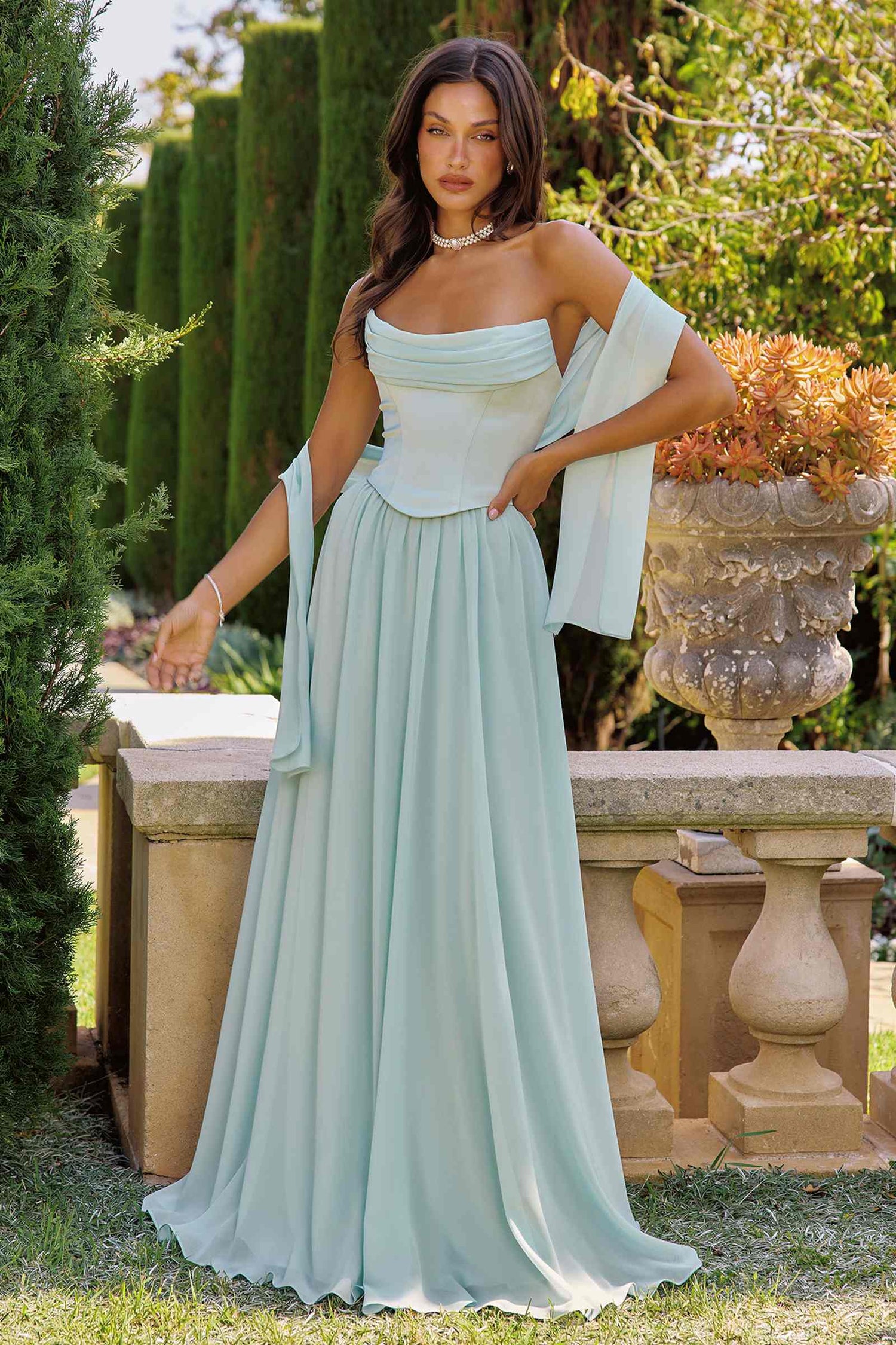 Amoris T741 Flowing A-Line Strapless Chiffon Evening Gown by DiscountDressShop