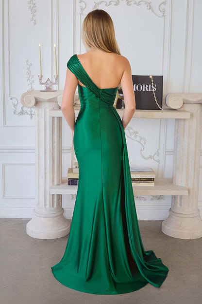 Amoris T817 Long One Shoulder Fitted Evening Dress Side Sash by DiscountDressShop