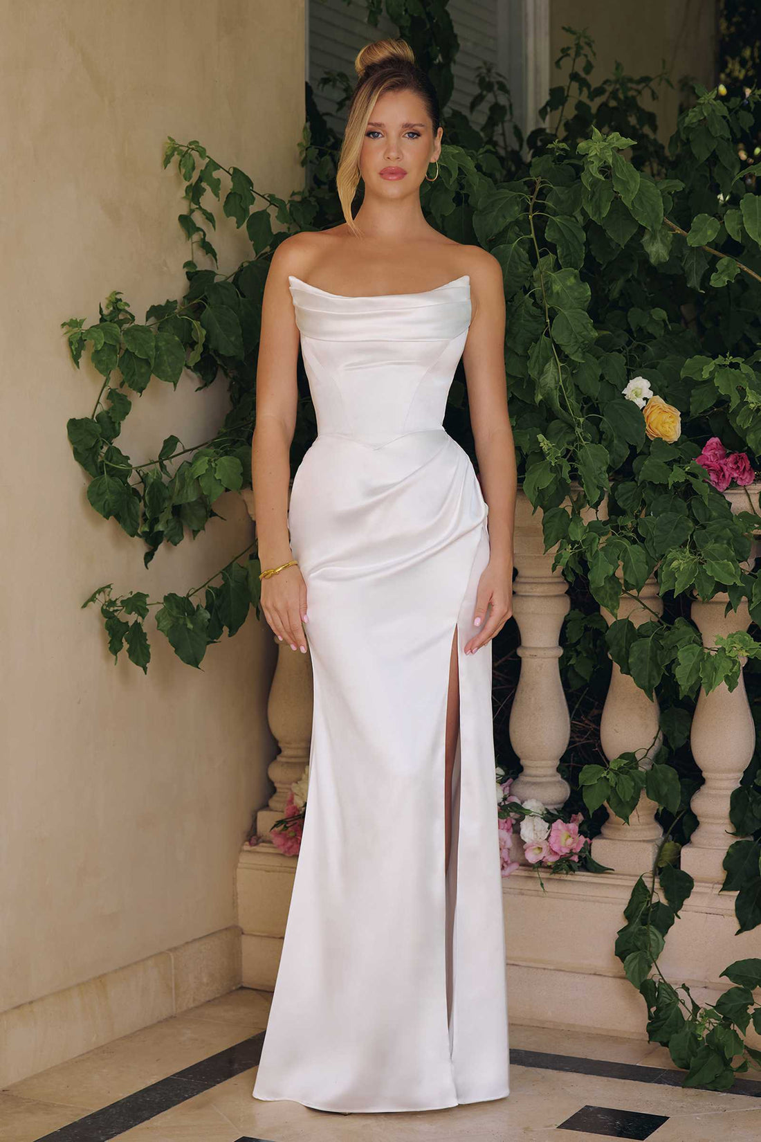 Amoris T820W Removable Strap Stretch Satin Floor Length Modern Bridal Gown by DiscountDressShop