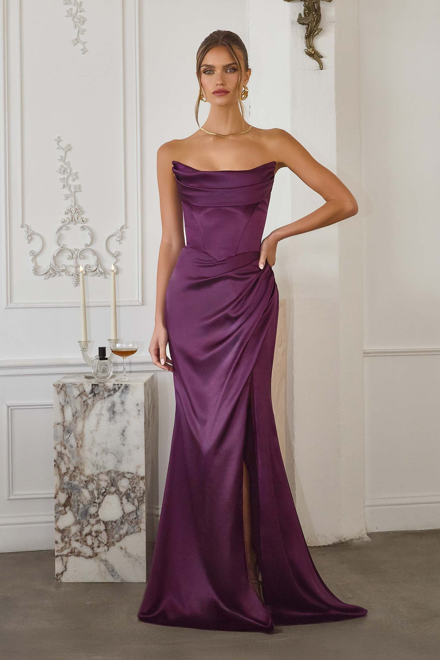 Amoris T820 Removable Strap Stretch Satin Floor Length Fitted Gown by DiscountDressShop