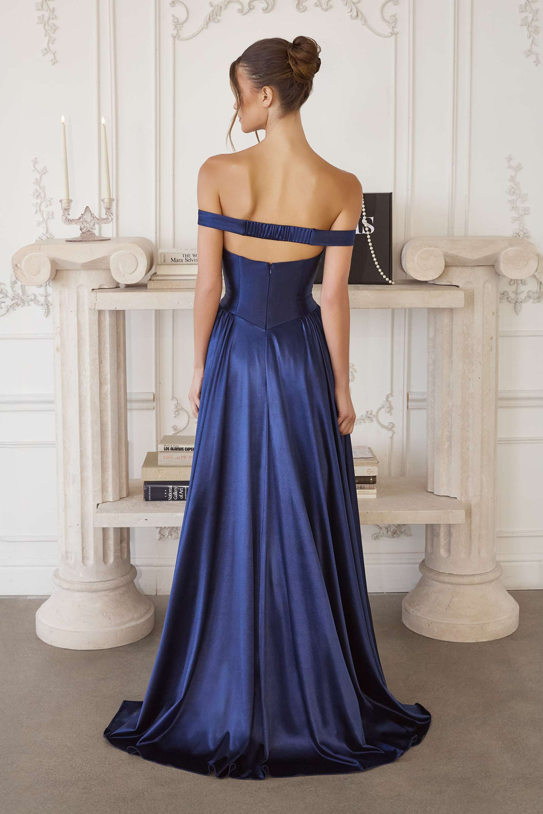 Amoris T821 Off Shoulder Sweetheart Neck Satin A-Line Dress by DiscountDressShop