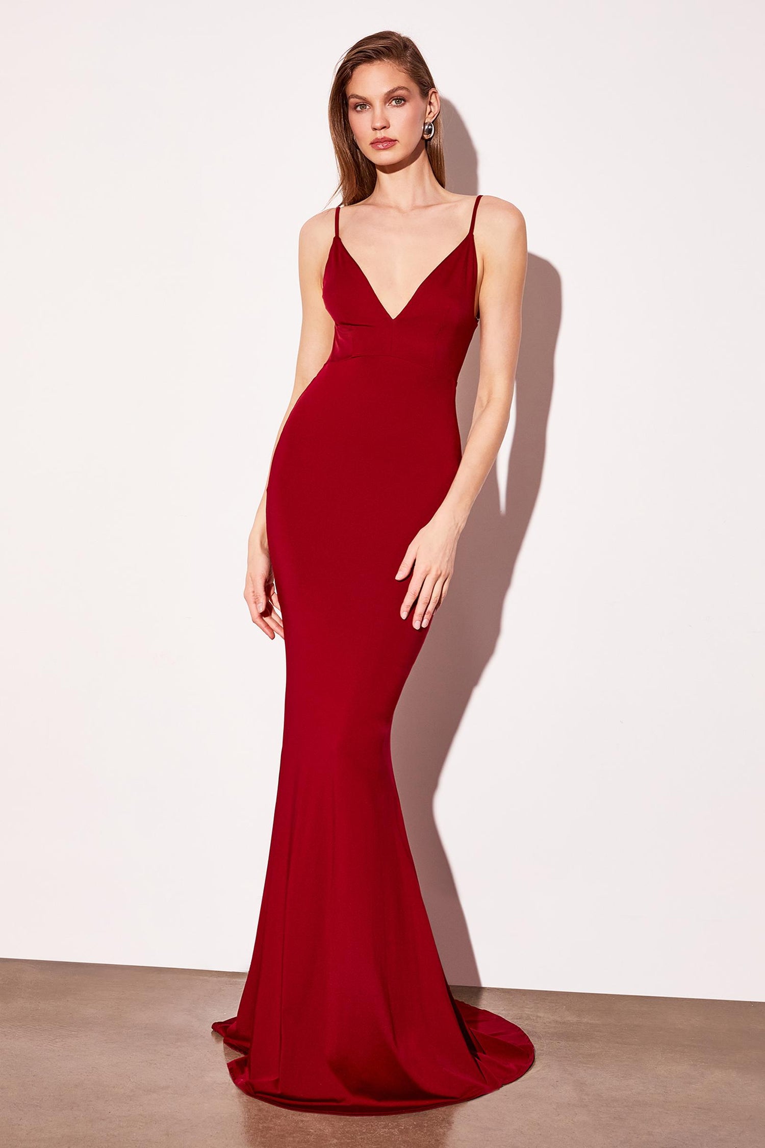 Astee T905 Long V-Neckline Open Back Fitted Evening Gown by DiscountDressShop