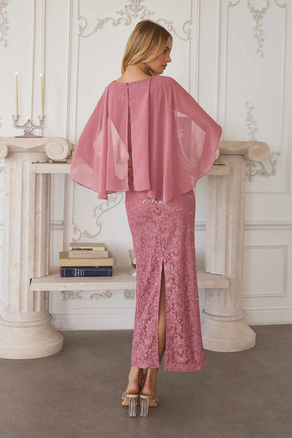 Amoris T906 Sequin Lace Gown Detachable Sheer Cape Overlay by DiscountDressShop