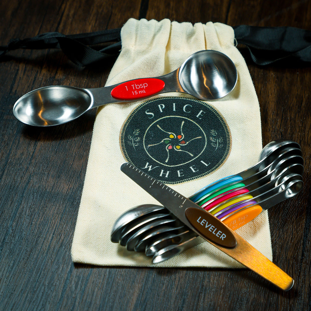 Magnetic Spoons with leveler and Canvas Gift Bag by Spice Wheel