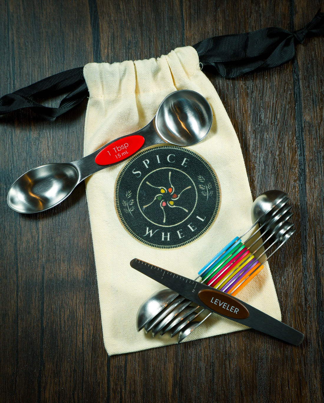 Magnetic Spoons with leveler and Canvas Gift Bag by Spice Wheel