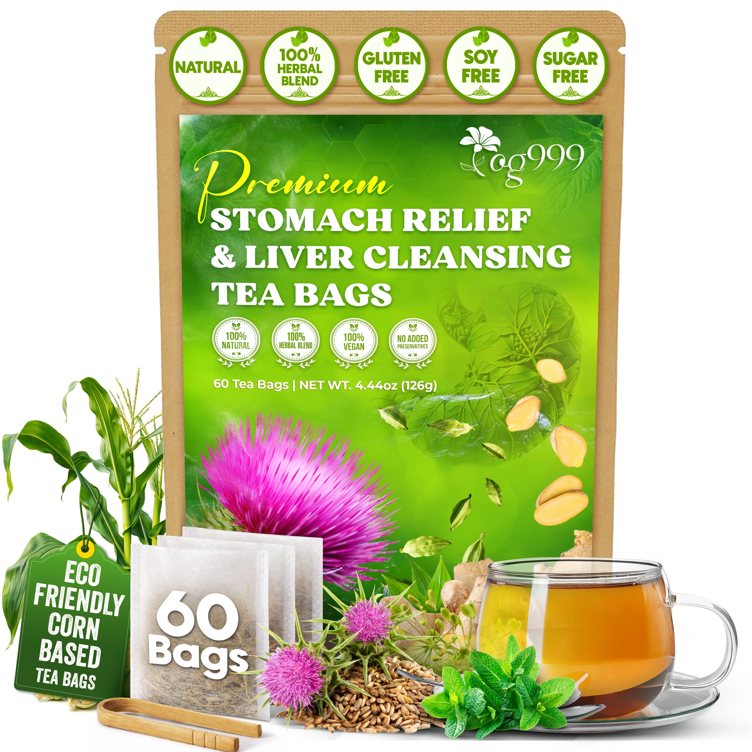Premium Stomach &amp; Liver Herbal Tea | Milk Thistle Seed, Ginger, Fennel, Peppermint &amp; Licorice by FreshDrinkUS - Natural and Premium Herbal Tea