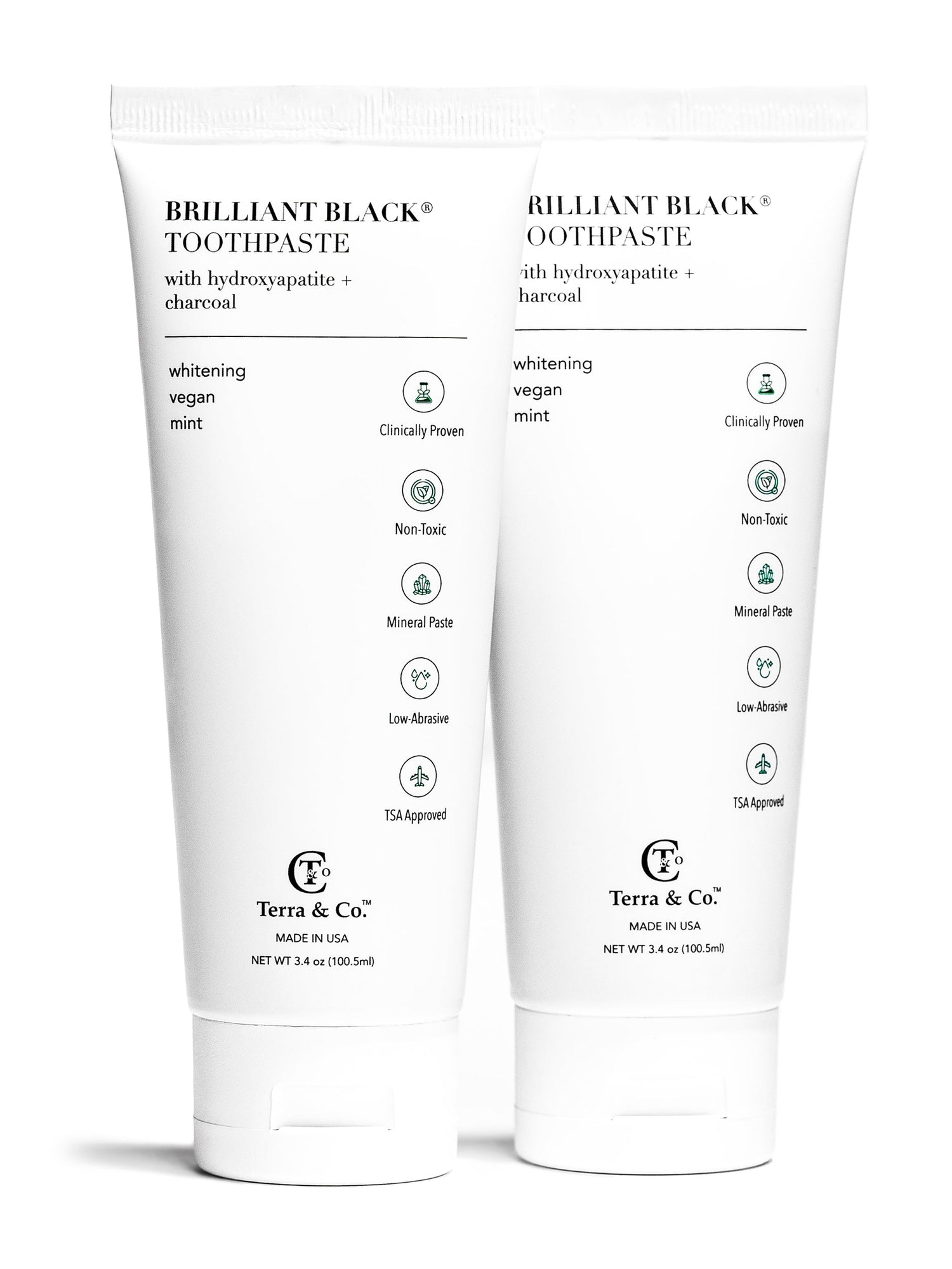 Natural Charcoal Toothpaste + Hydroxyapatite Bundle – Fluoride-Free Whitening &amp; Remineralizing Duo by Terra &amp; Co.