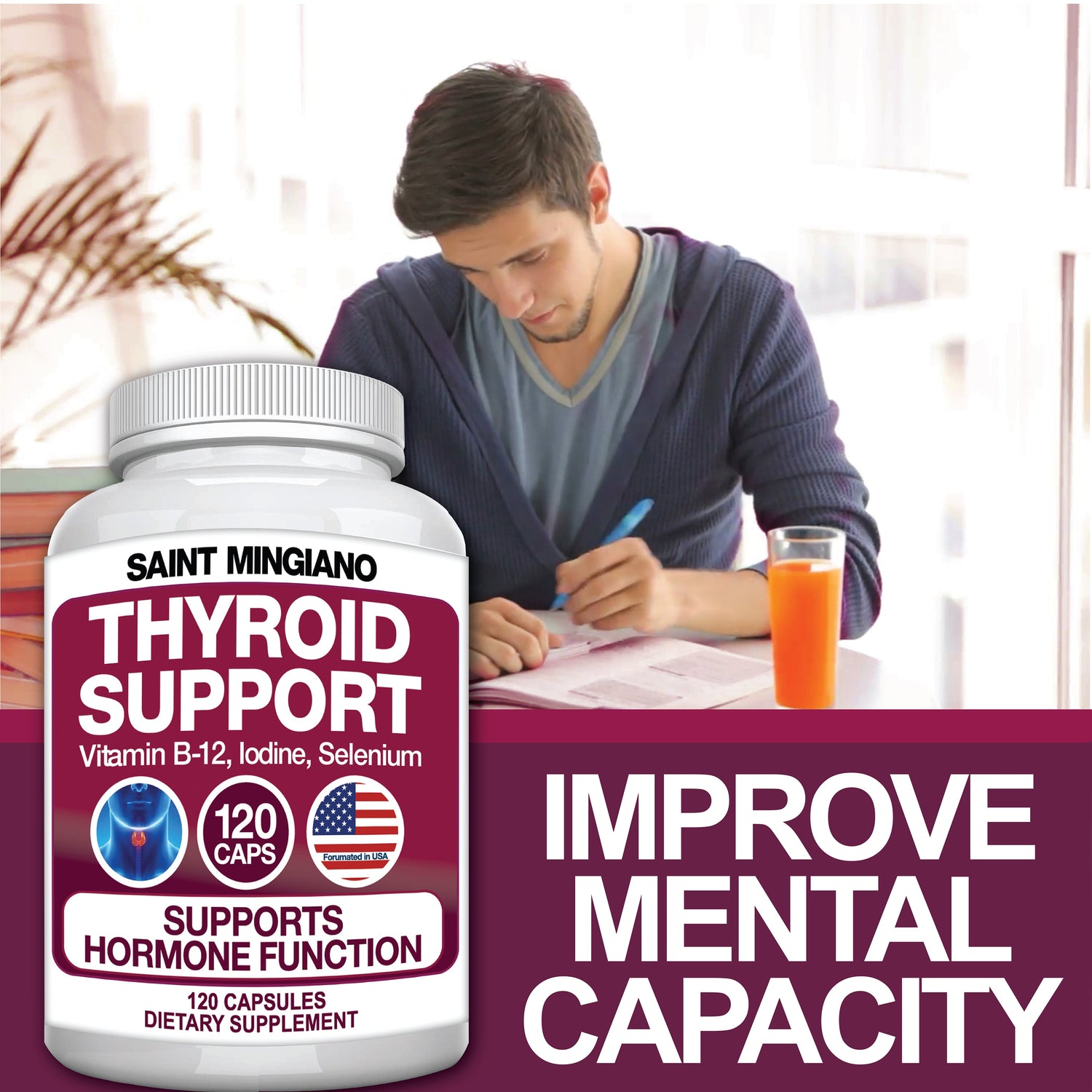 Thyroid Support Supplement with Iodine |120 Capsules to Help Body Mass &amp; Improve Energy by Saint Mingiano - Supplements &amp; Wellness Dedicated to Holistic Health