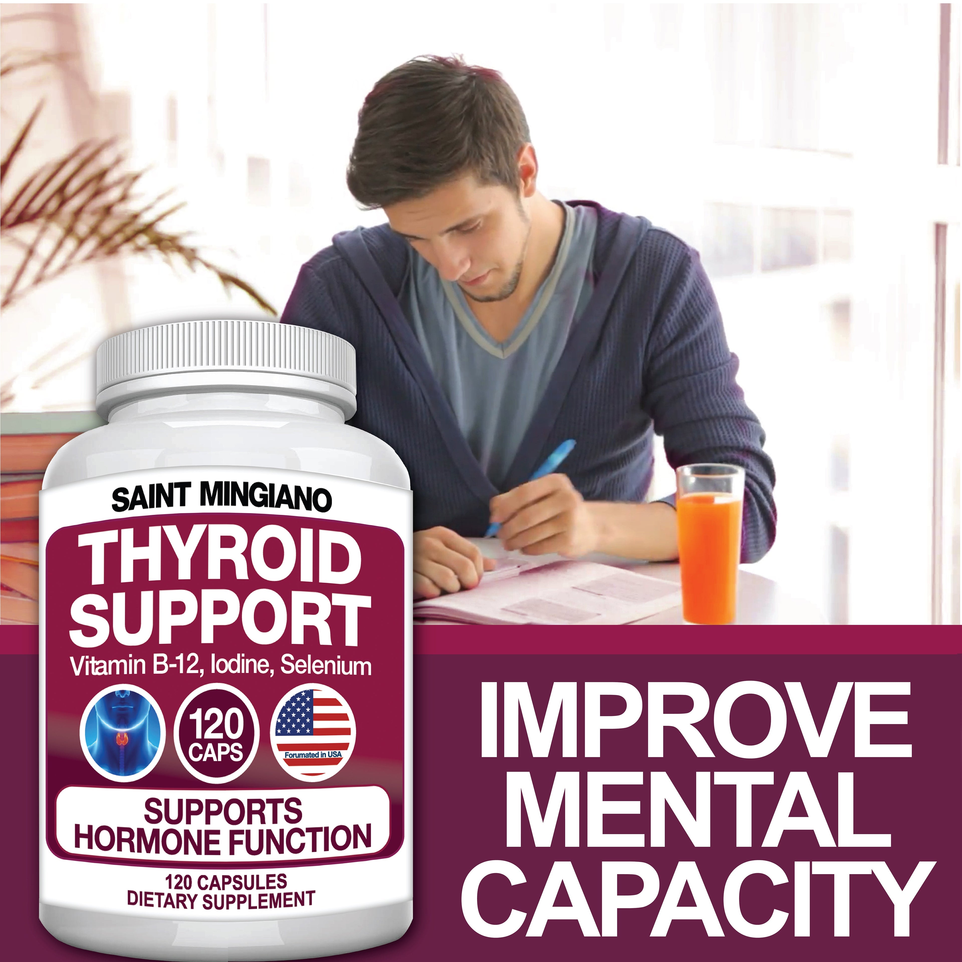 Thyroid Support Supplement with Iodine |120 Capsules to Help Body Mass &amp; Improve Energy by Saint Mingiano - Supplements &amp; Wellness Dedicated to Holistic Health