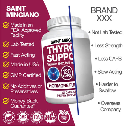 Thyroid Support Supplement with Iodine |120 Capsules to Help Body Mass &amp; Improve Energy by Saint Mingiano - Supplements &amp; Wellness Dedicated to Holistic Health