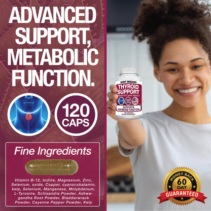 Thyroid Support Supplement with Iodine |120 Capsules to Help Body Mass &amp; Improve Energy by Saint Mingiano - Supplements &amp; Wellness Dedicated to Holistic Health