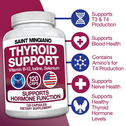 Thyroid Support Supplement with Iodine |120 Capsules to Help Body Mass &amp; Improve Energy by Saint Mingiano - Supplements &amp; Wellness Dedicated to Holistic Health