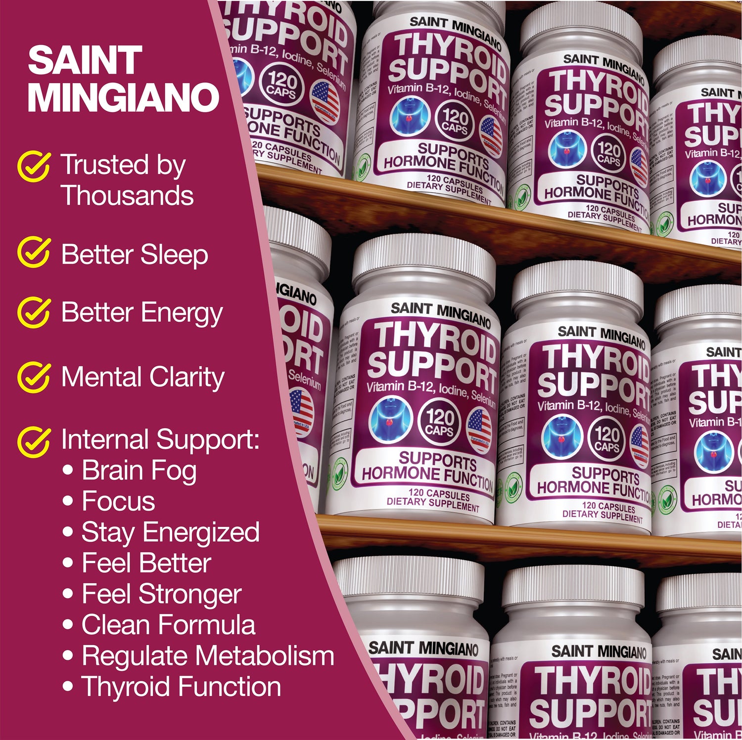 Thyroid Support Supplement with Iodine |120 Capsules to Help Body Mass &amp; Improve Energy by Saint Mingiano - Supplements &amp; Wellness Dedicated to Holistic Health