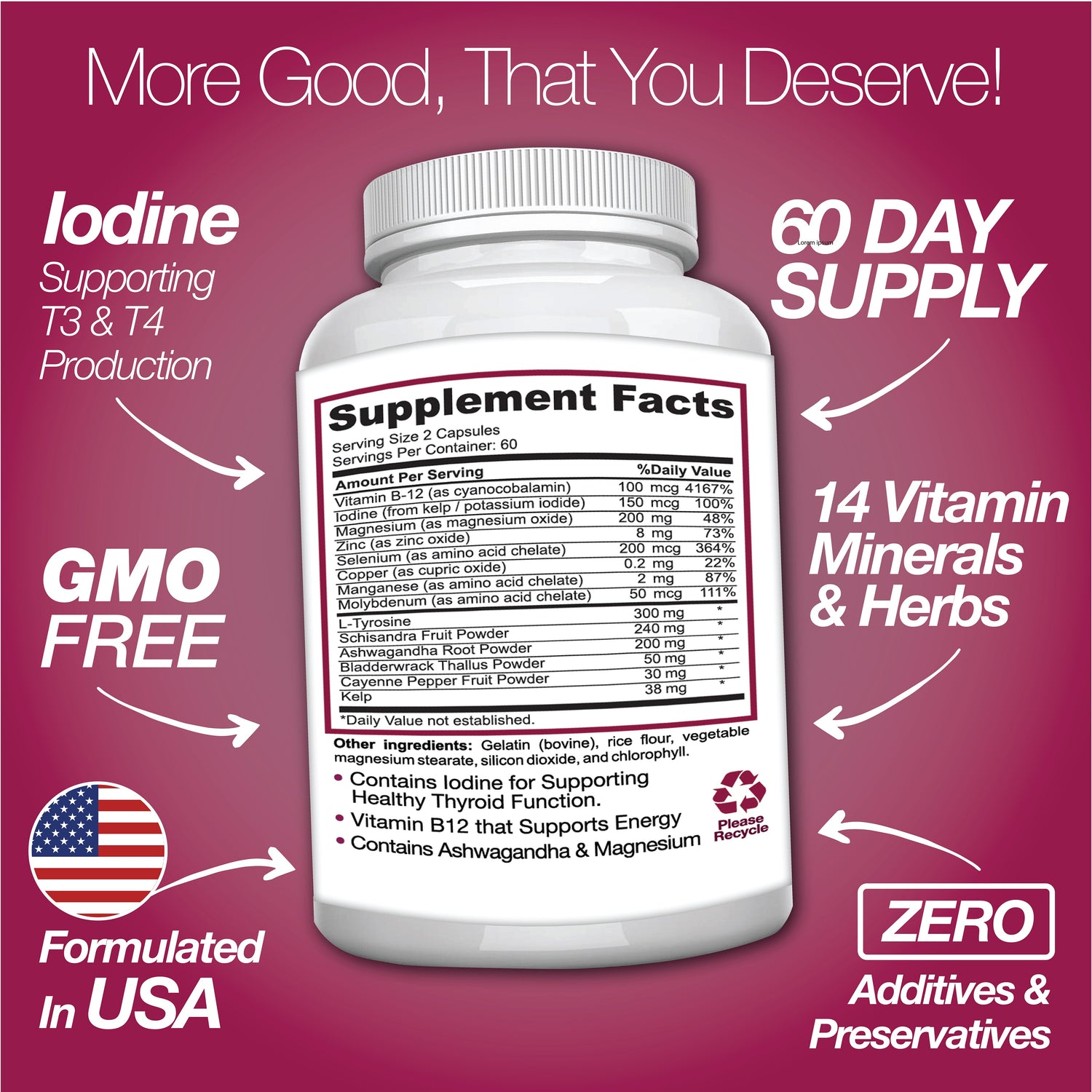Thyroid Support Supplement with Iodine |120 Capsules to Help Body Mass &amp; Improve Energy by Saint Mingiano - Supplements &amp; Wellness Dedicated to Holistic Health