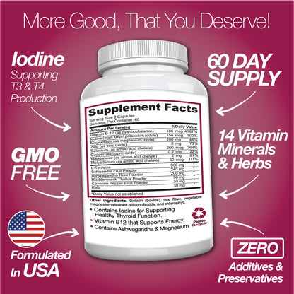 Thyroid Support Supplement with Iodine |120 Capsules to Help Body Mass &amp; Improve Energy by Saint Mingiano - Supplements &amp; Wellness Dedicated to Holistic Health
