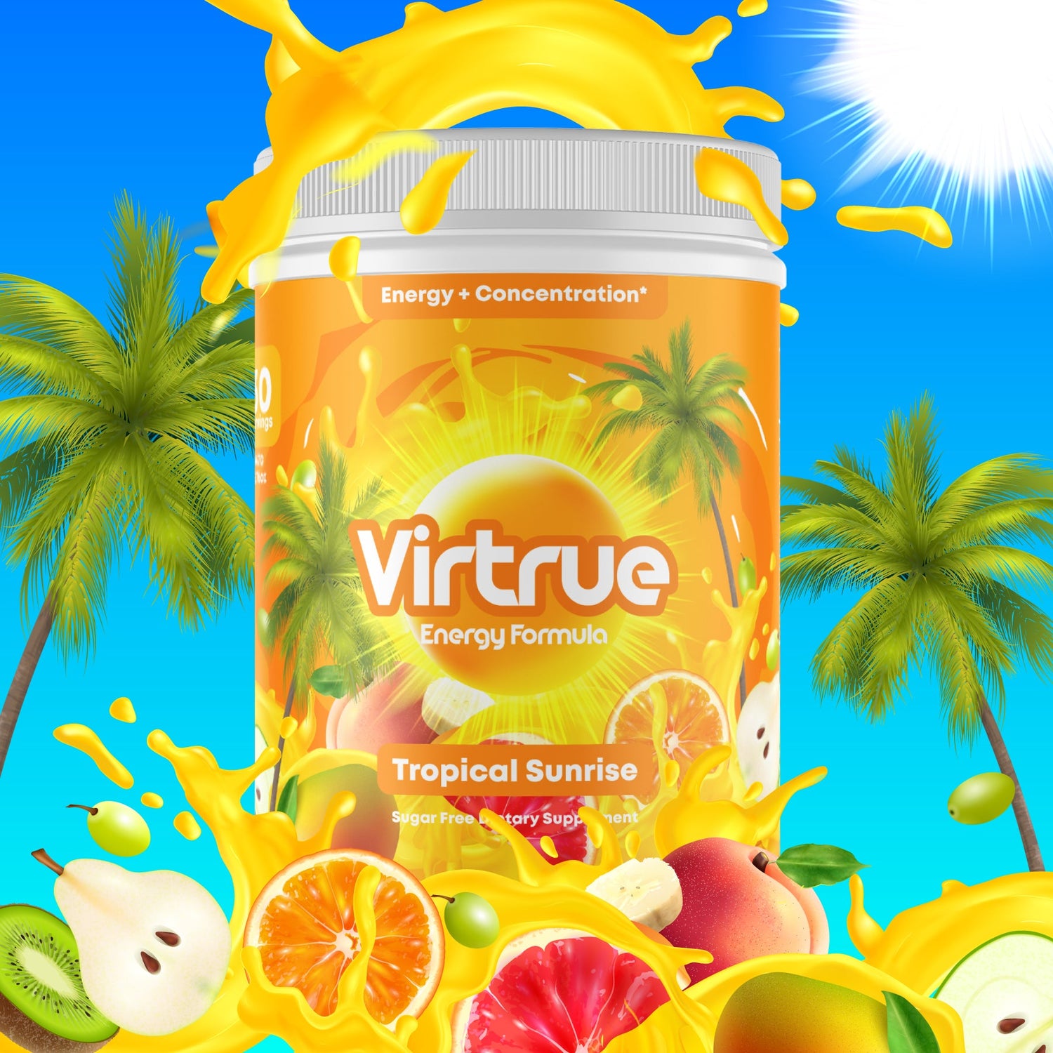 Tropical Sunrise Pre-Workout Energy Powder + Focus Boost &amp; Hydration | Sugar Free by Virtrue
