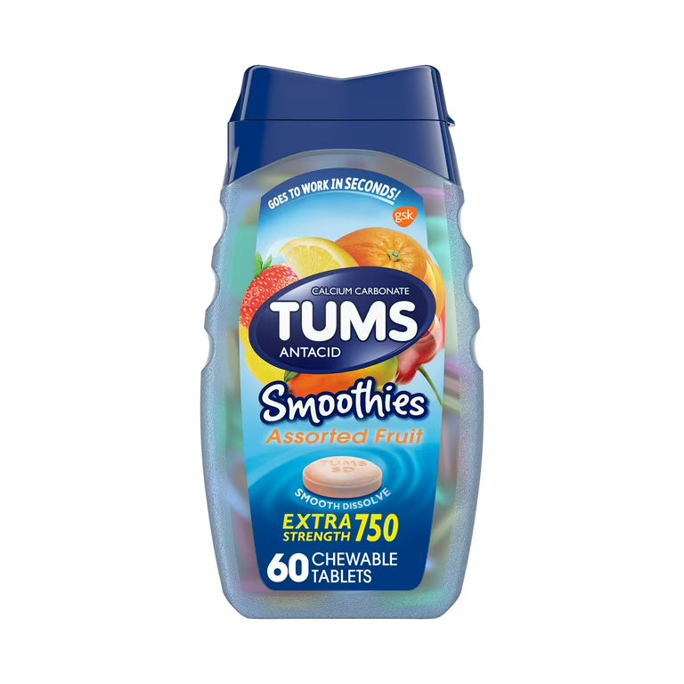 Tums Smoothies Extra Strength Chewable Tablets, Assorted Fruit - 60 count by Pasteur Pharmacy