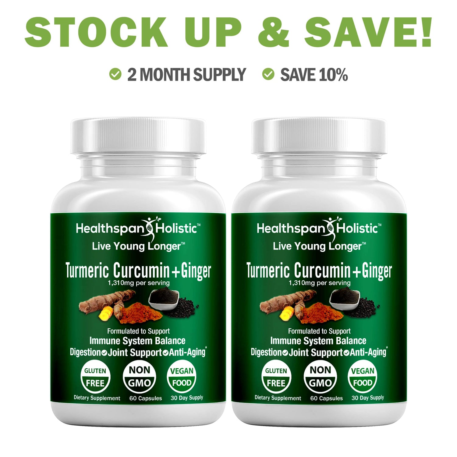 Organic Turmeric + Ginger 60 Capsules by Healthspan Holistic