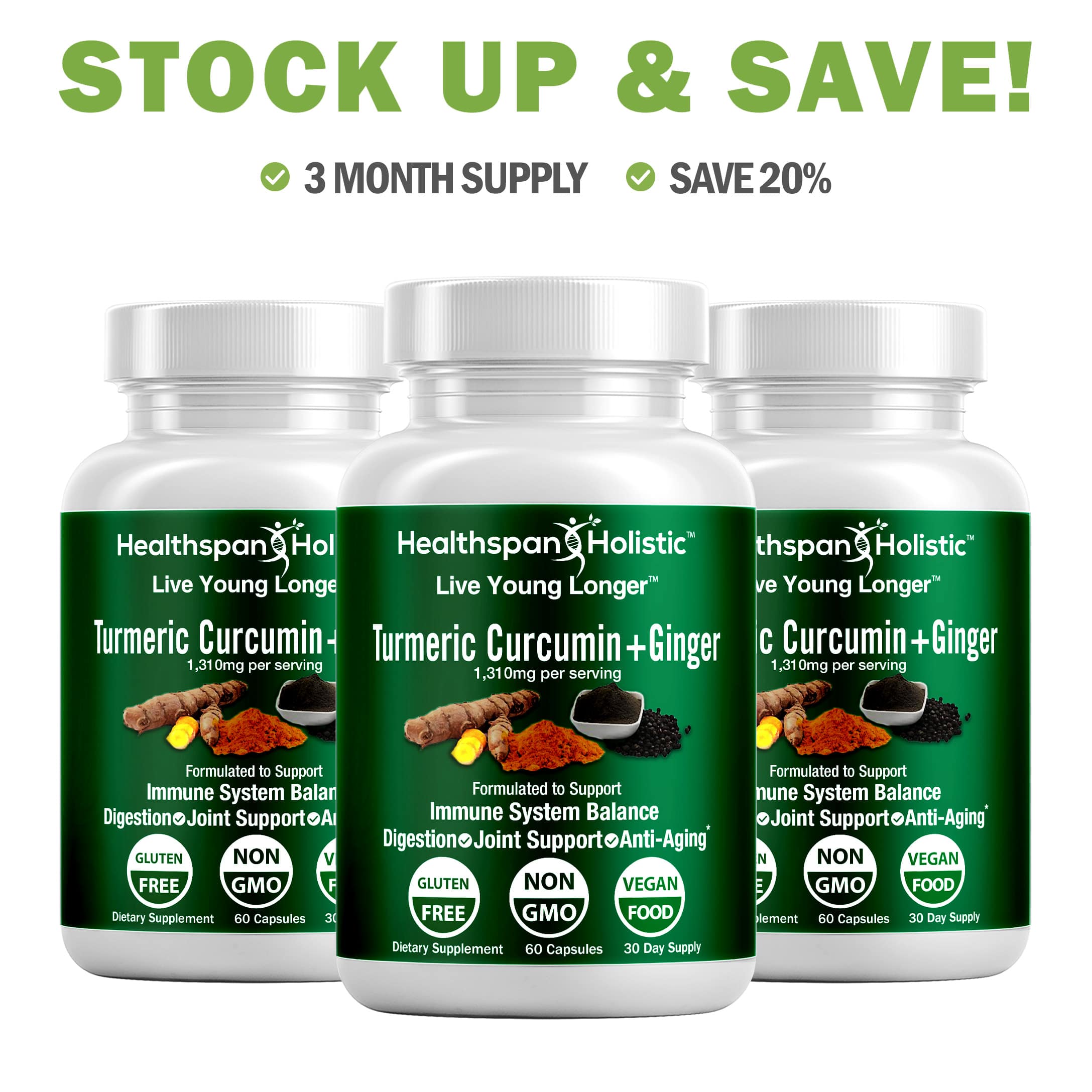 Organic Turmeric + Ginger 60 Capsules by Healthspan Holistic