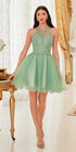 Ladivine UJ0119 Short Appliqued Bodice Halter Tulle Skirt Dress by DiscountDressShop