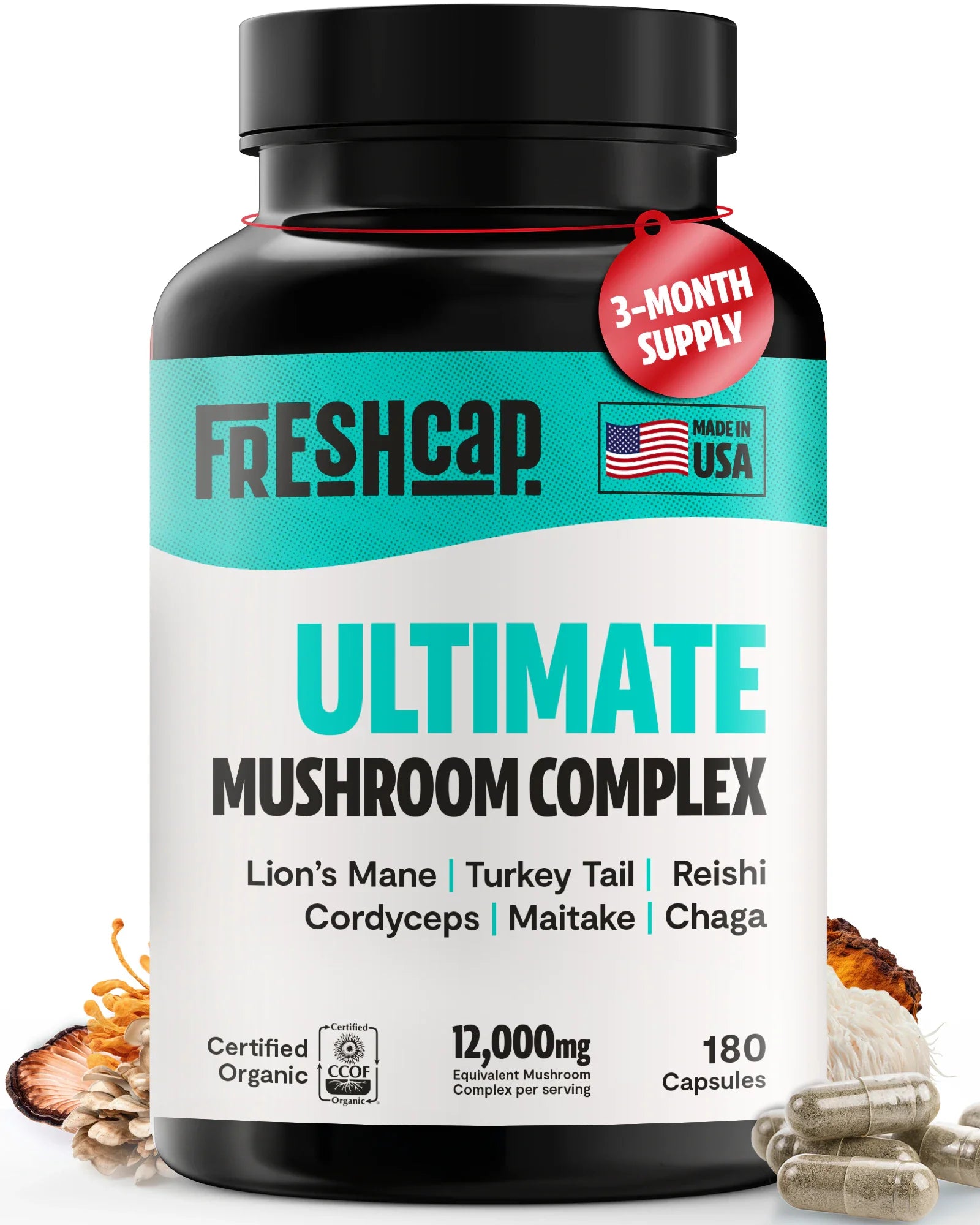 Organic Mushroom Complex Supplement Capsules by FreshCap Mushrooms