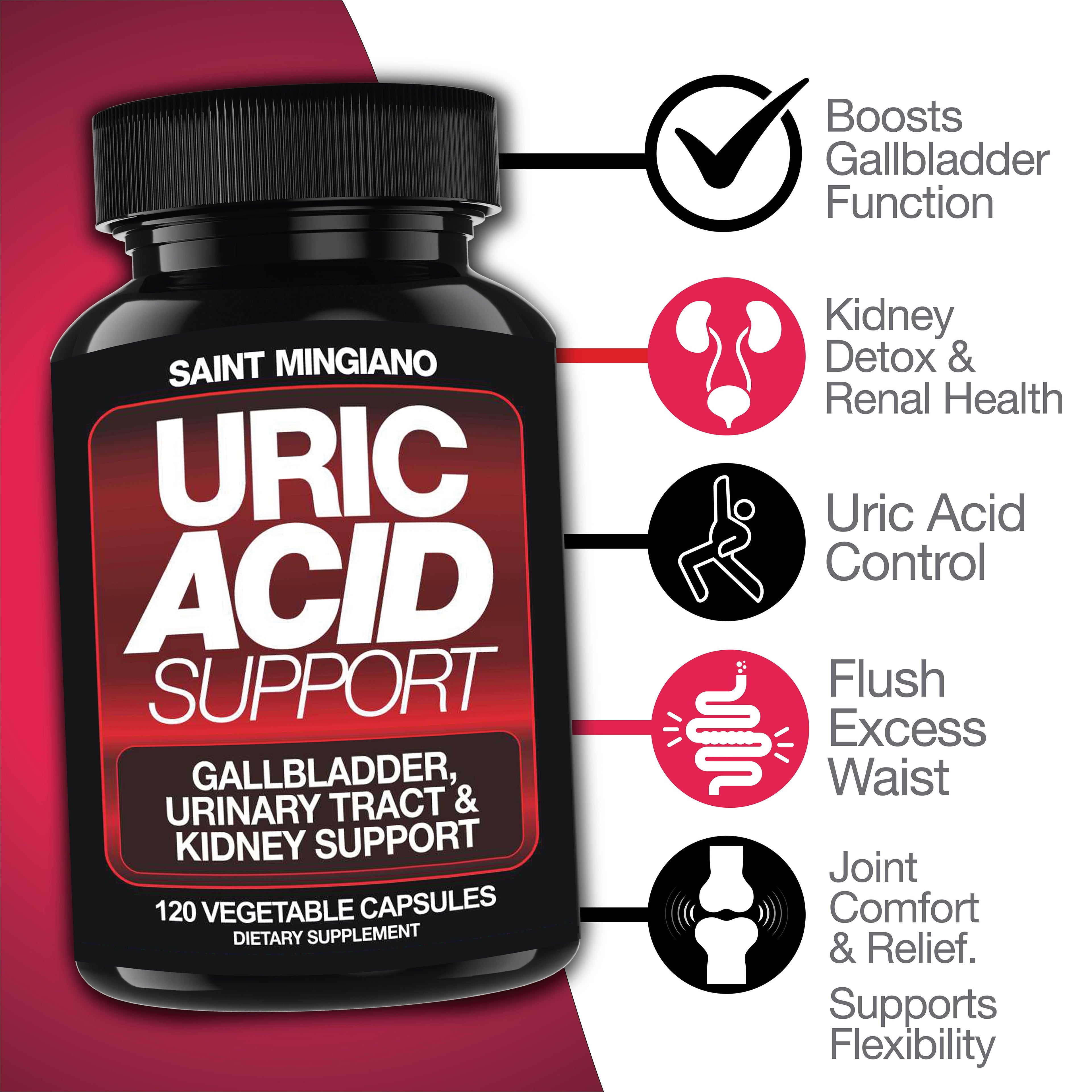 Uric Acid Support -120 Capsules - Supports Kidney Cleanse Detox &amp; Repair, Gallbladder &amp; Urinary Tract Issues by Saint Mingiano - Supplements &amp; Wellness Dedicated to Holistic Health