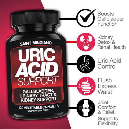 Uric Acid Support -120 Capsules - Supports Kidney Cleanse Detox &amp; Repair, Gallbladder &amp; Urinary Tract Issues by Saint Mingiano - Supplements &amp; Wellness Dedicated to Holistic Health