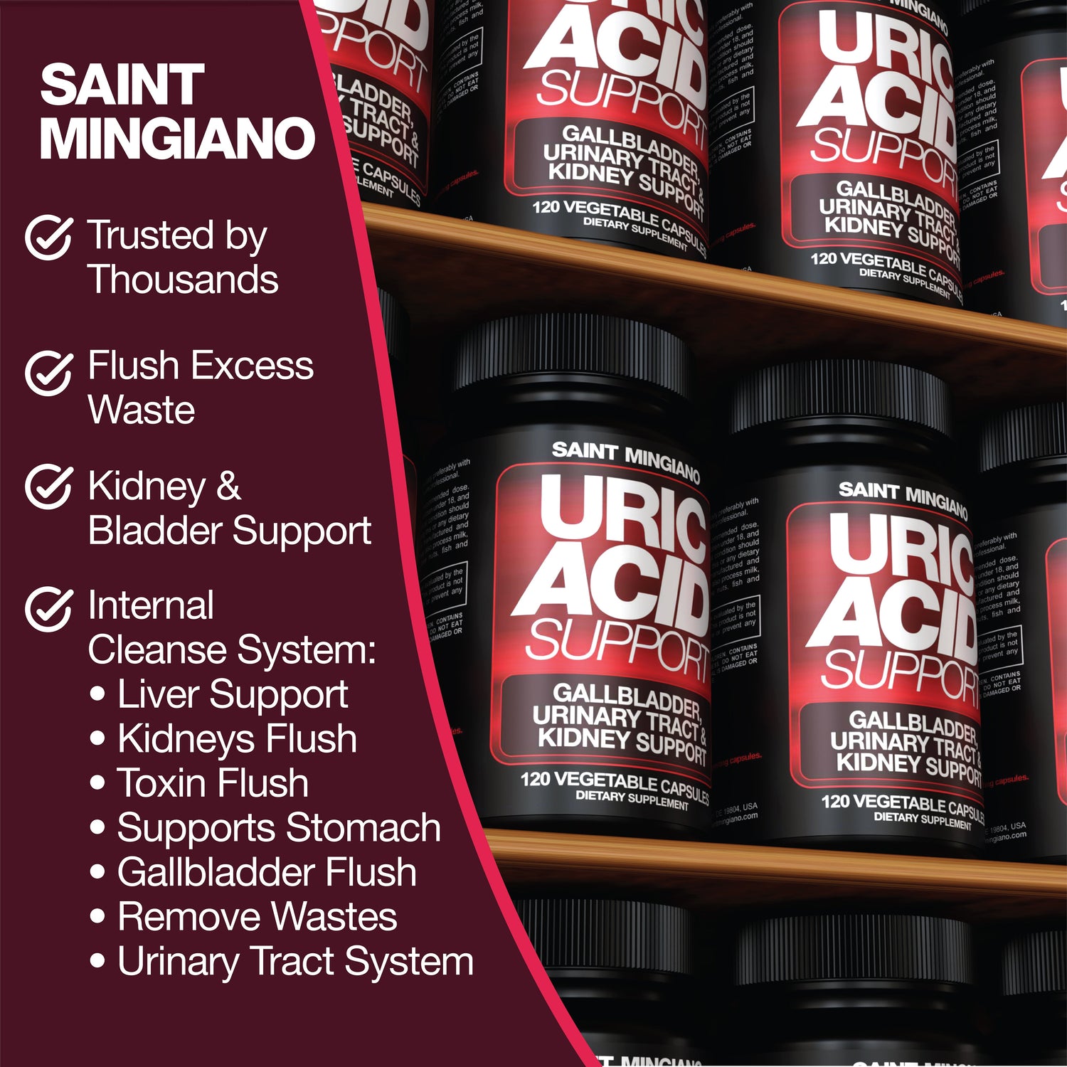 Uric Acid Support -120 Capsules - Supports Kidney Cleanse Detox &amp; Repair, Gallbladder &amp; Urinary Tract Issues by Saint Mingiano - Supplements &amp; Wellness Dedicated to Holistic Health