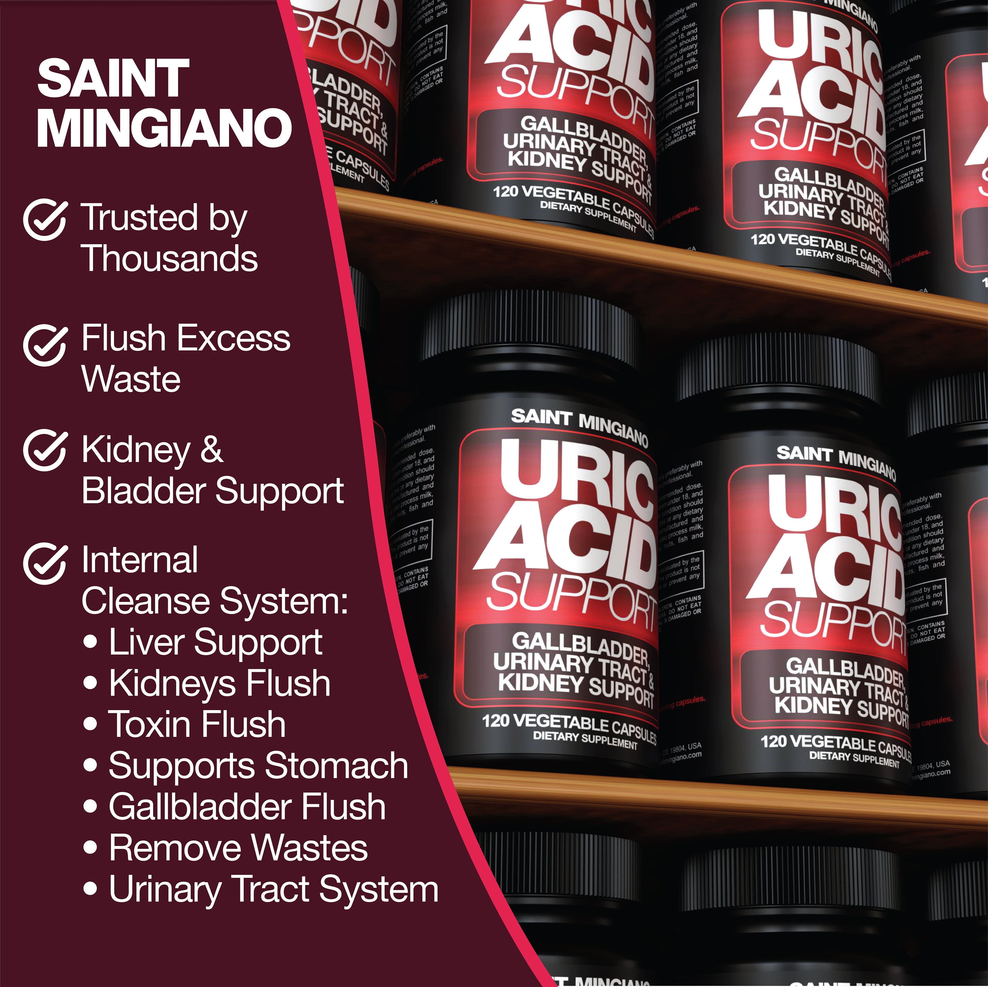 Uric Acid Support -120 Capsules - Supports Kidney Cleanse Detox &amp; Repair, Gallbladder &amp; Urinary Tract Issues by Saint Mingiano - Supplements &amp; Wellness Dedicated to Holistic Health