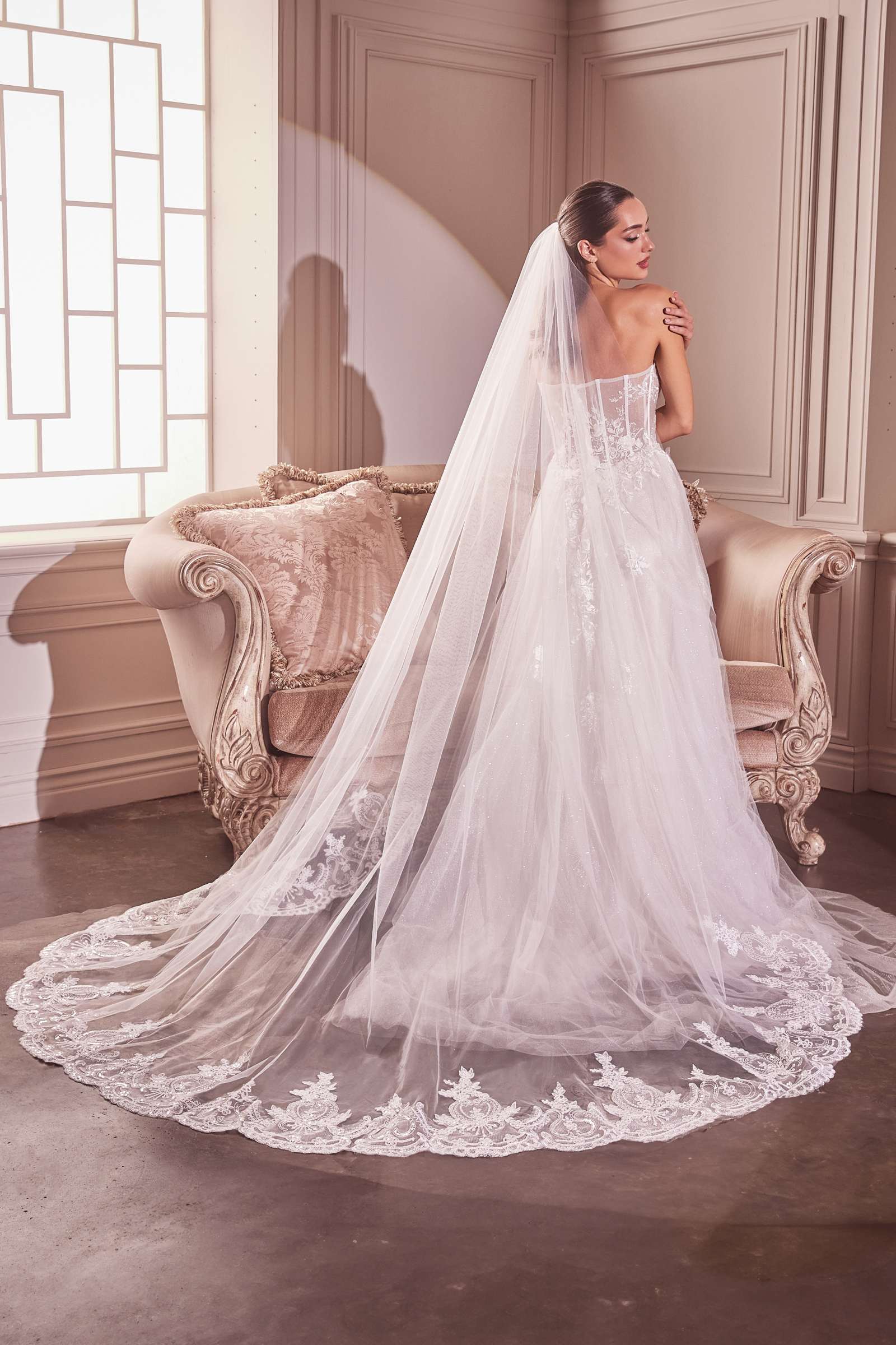 Embroidery Hem Lace Chapel Veil by DiscountDressShop