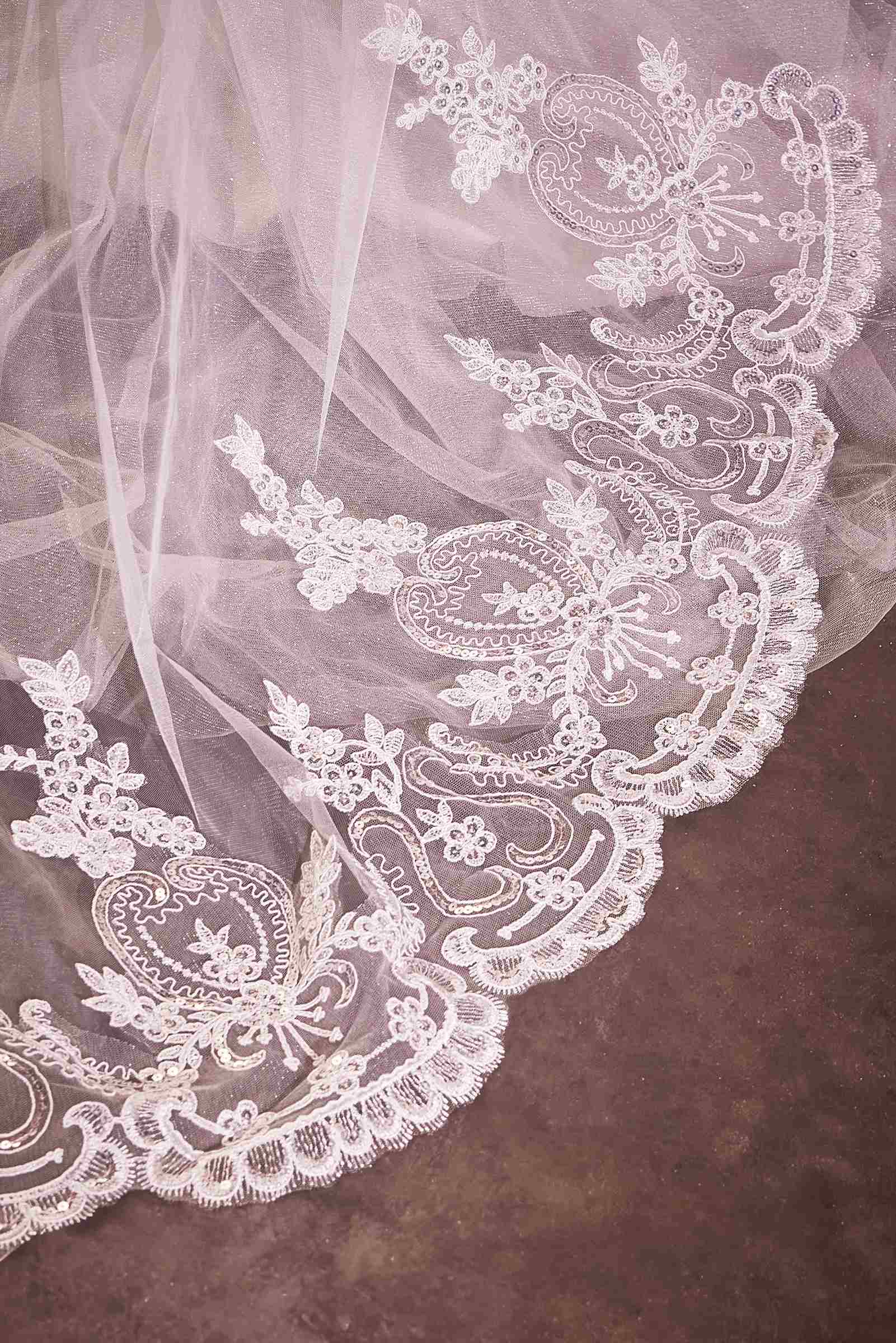 Embroidery Hem Lace Chapel Veil by DiscountDressShop