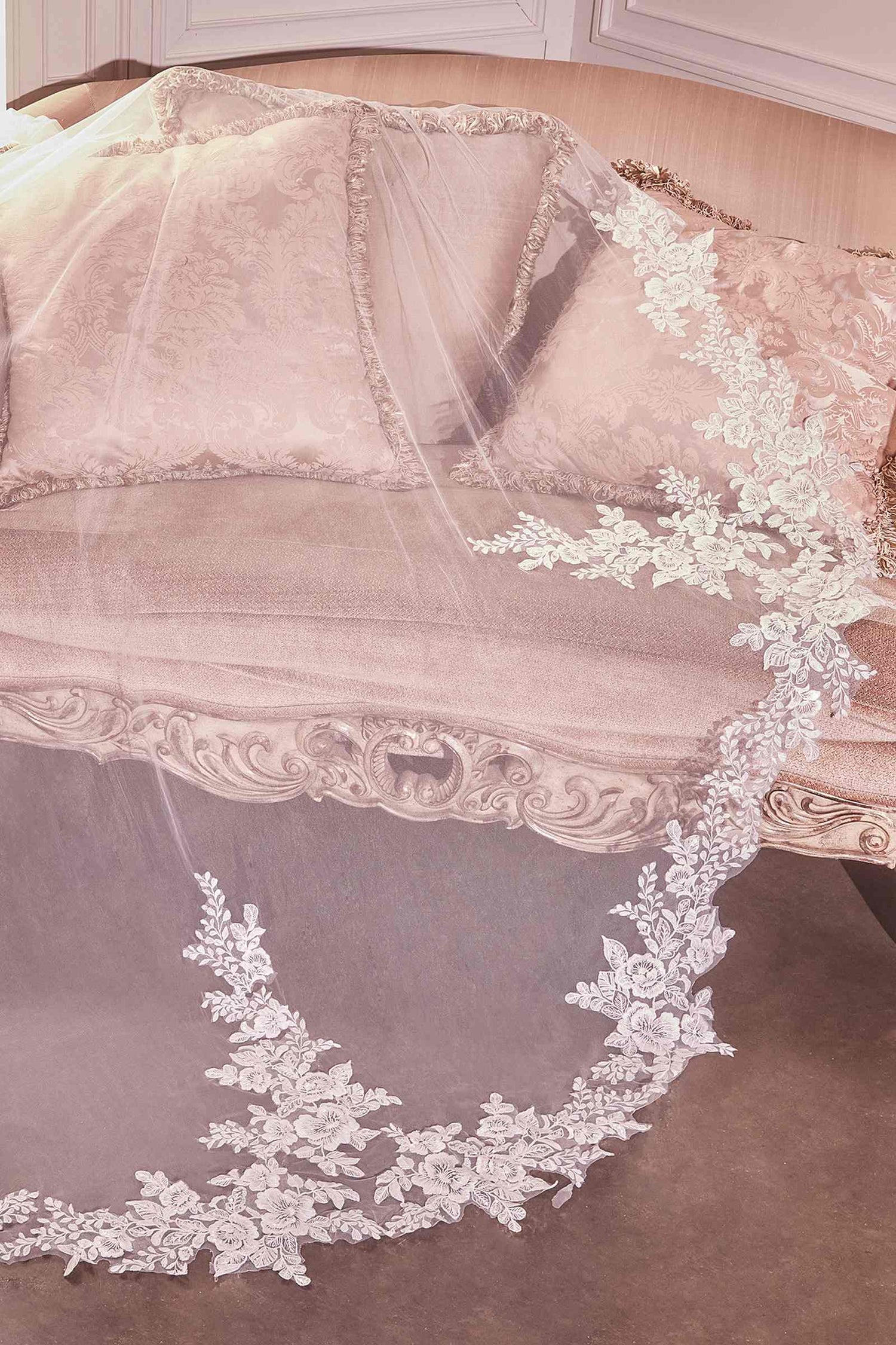 Floral Scalloped Lace Royal Veil by DiscountDressShop