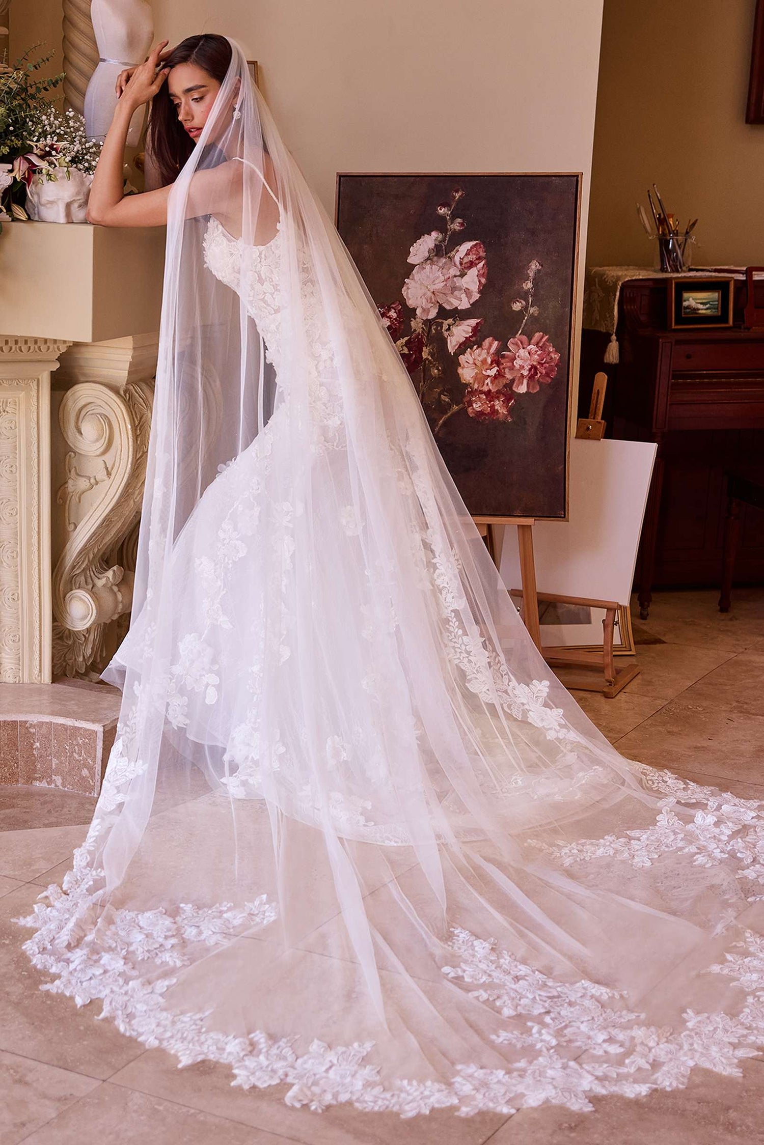 Floral Scalloped Lace Royal Veil by DiscountDressShop