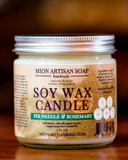 Fir Needle &amp; Rosemary Soy Wax Candle | Long Lasting | 100% Natural by MION Artisan Soap Co.