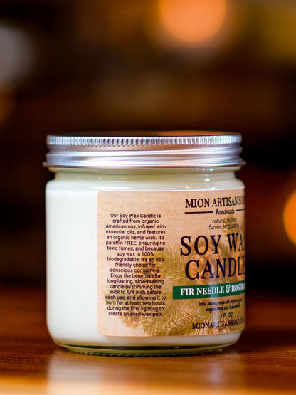 Fir Needle &amp; Rosemary Soy Wax Candle | Long Lasting | 100% Natural by MION Artisan Soap Co.
