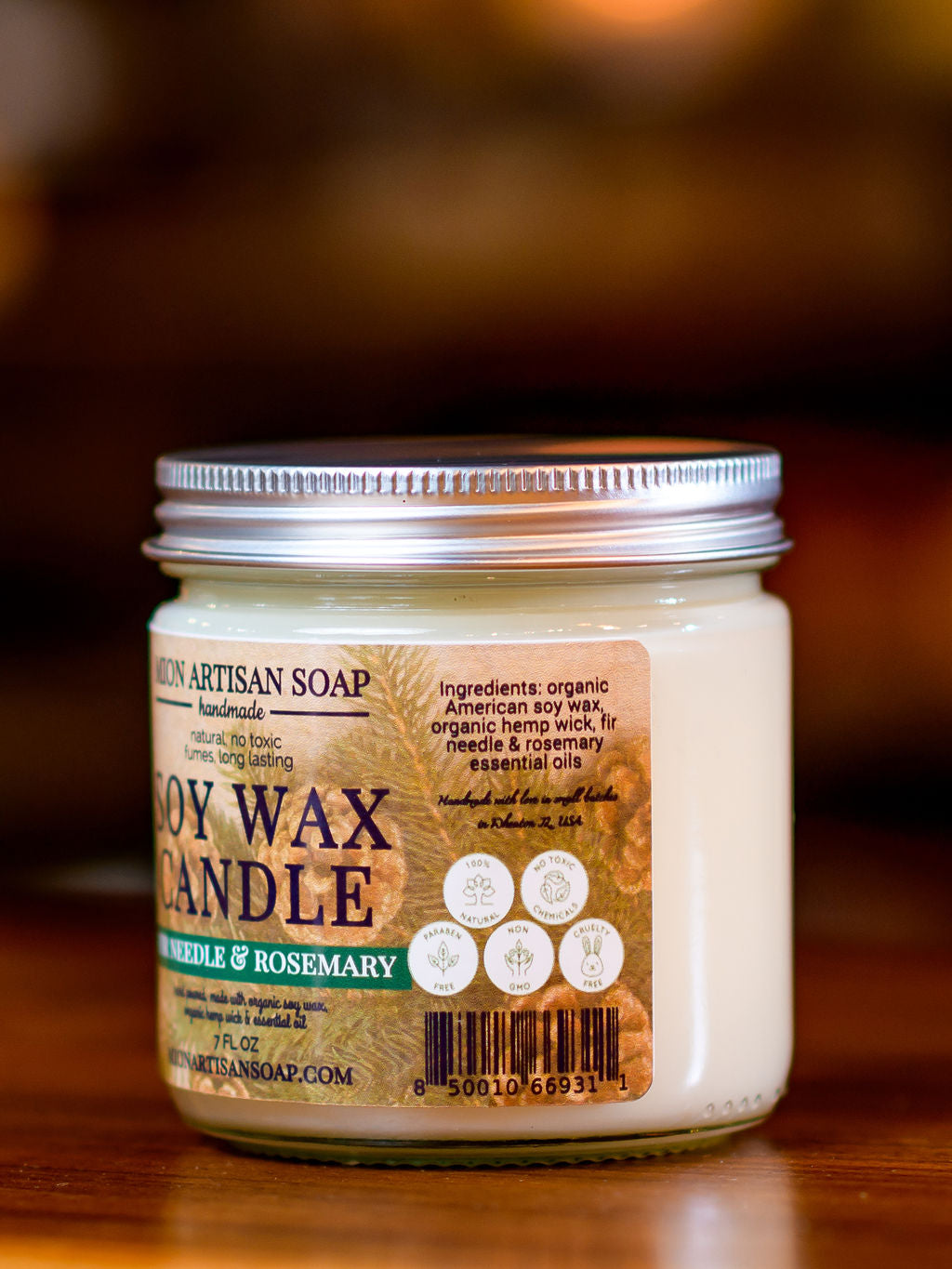Fir Needle &amp; Rosemary Soy Wax Candle | Long Lasting | 100% Natural by MION Artisan Soap Co.