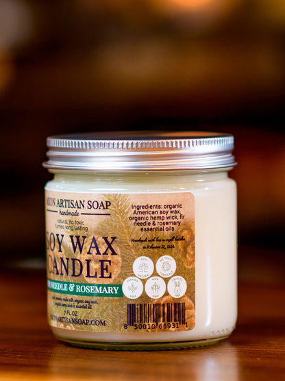 Fir Needle &amp; Rosemary Soy Wax Candle | Long Lasting | 100% Natural by MION Artisan Soap Co.