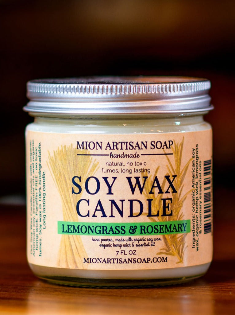 Lemongrass &amp; Rosemary Soy Candle | Long Lasting | 100% Natural by MION Artisan Soap Co.