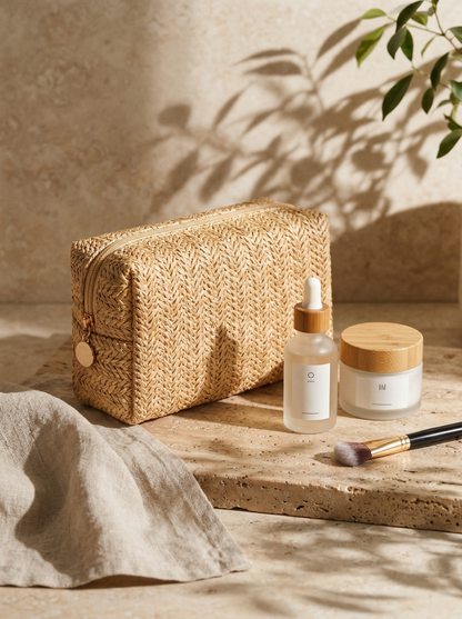 Vintage Woven Straw Makeup Bag Travel Cosmetic Toiletry Organizer Pouch by LINTICO