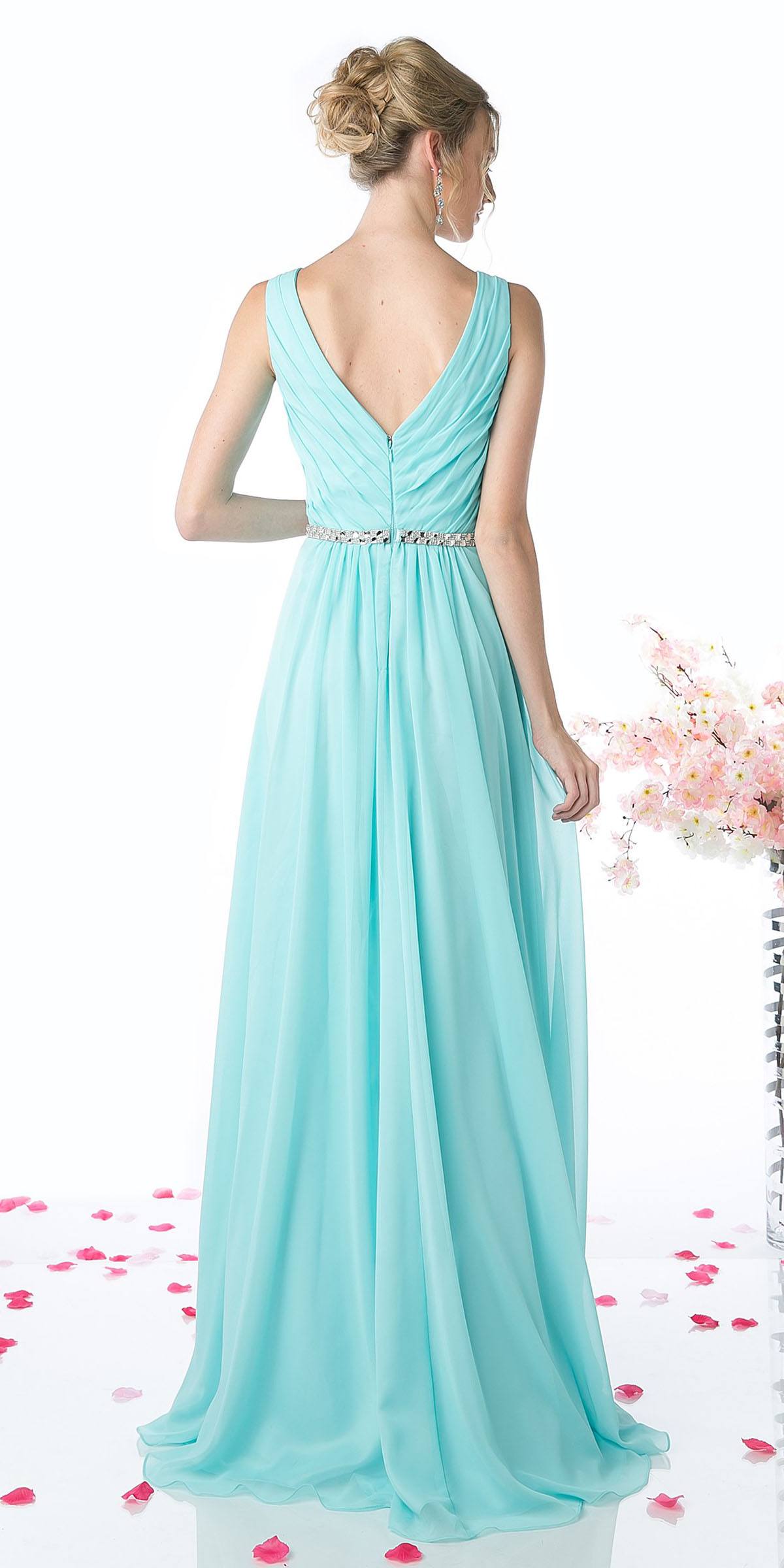 Cinderella Divine W0014 Long Gown Sleeveless Pleated Rhinestone Waist by DiscountDressShop