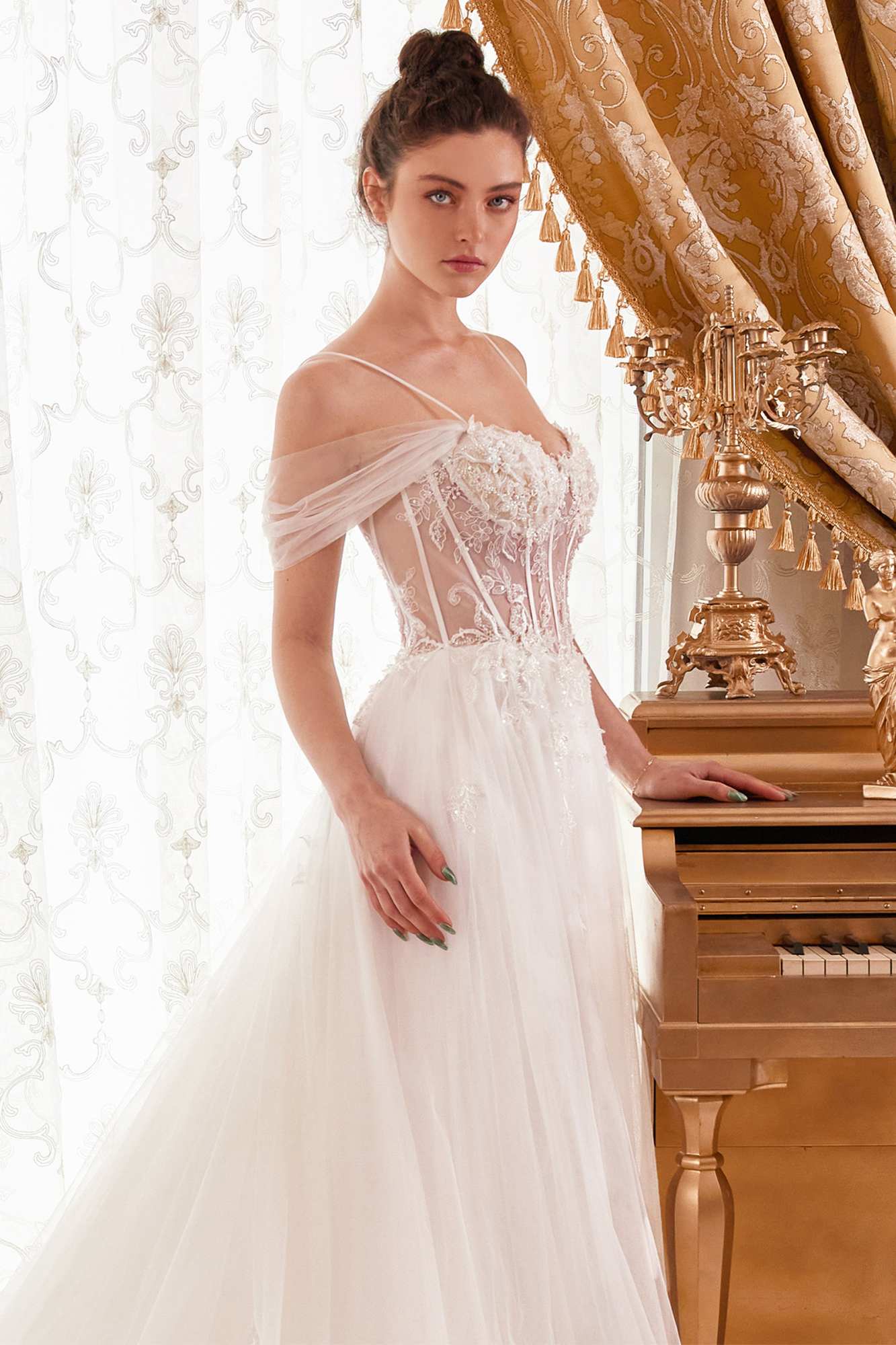 Ladivine WN307 Layered Tulle A-Line Bridal Gown With Corset Bodice by DiscountDressShop
