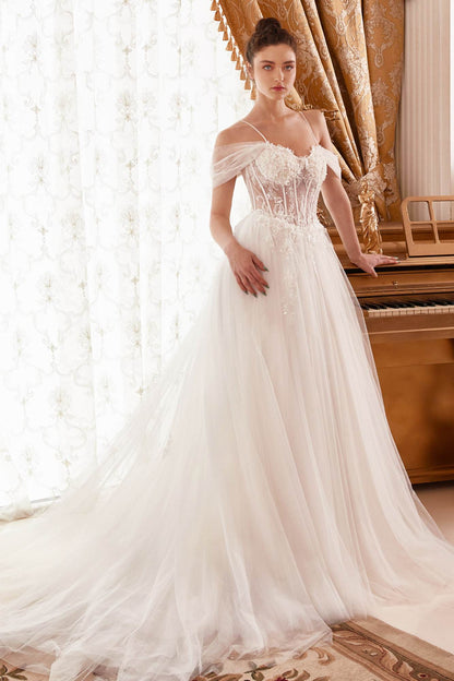 Ladivine WN307 Layered Tulle A-Line Bridal Gown With Corset Bodice by DiscountDressShop