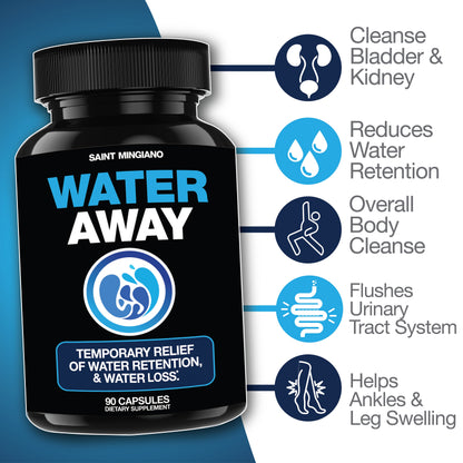 Water Away - Water Retention and Flushing, Aids in Water Relief &amp; Water Loss by Saint Mingiano - Supplements &amp; Wellness Dedicated to Holistic Health