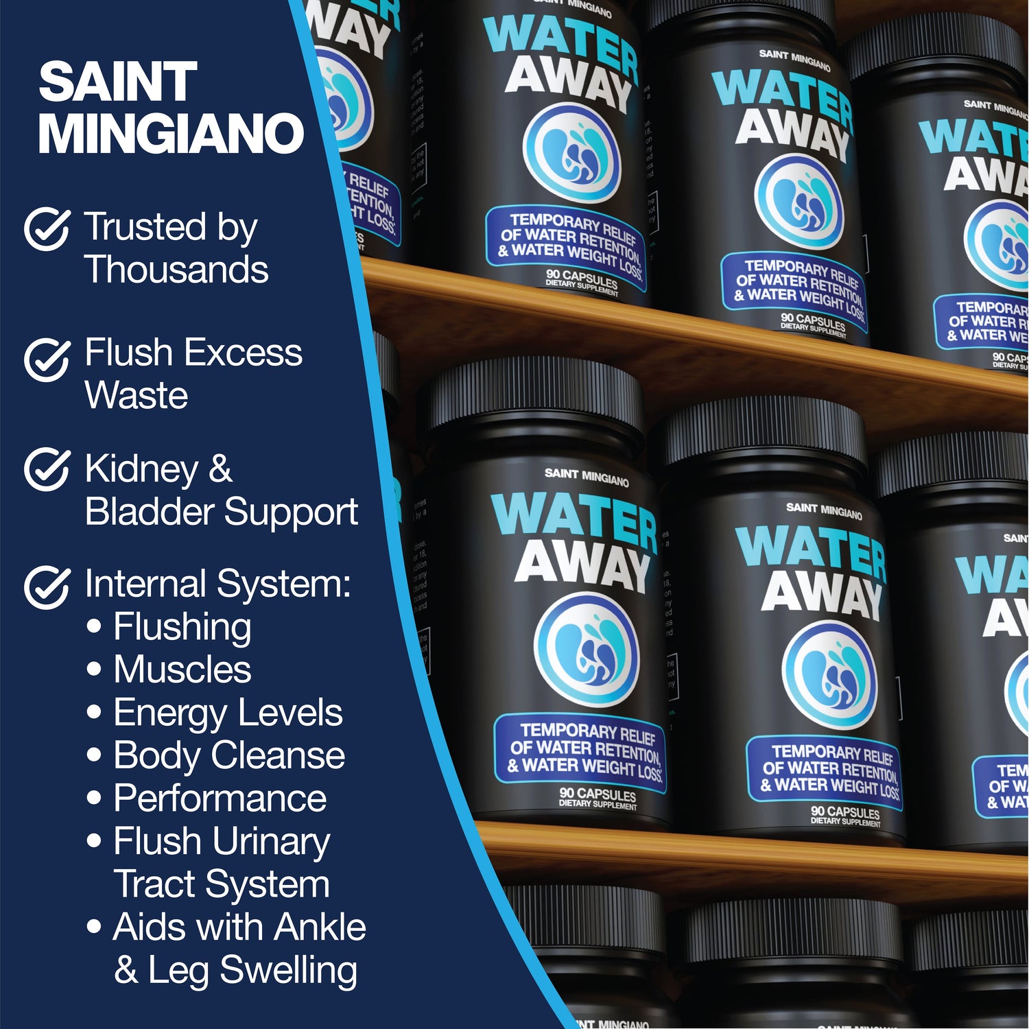 Water Away - Water Retention and Flushing, Aids in Water Relief &amp; Water Loss by Saint Mingiano - Supplements &amp; Wellness Dedicated to Holistic Health